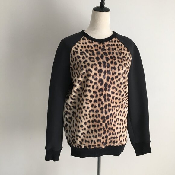 JUST ROBERTO CAVALLI Italy Black Brown Beige Leo & Logo Print Sweatshirt/Shirt - Picture 1 of 13